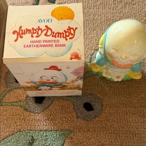 Avon Humpty Dumpty Hand Painted Bank - Blue and Yellow